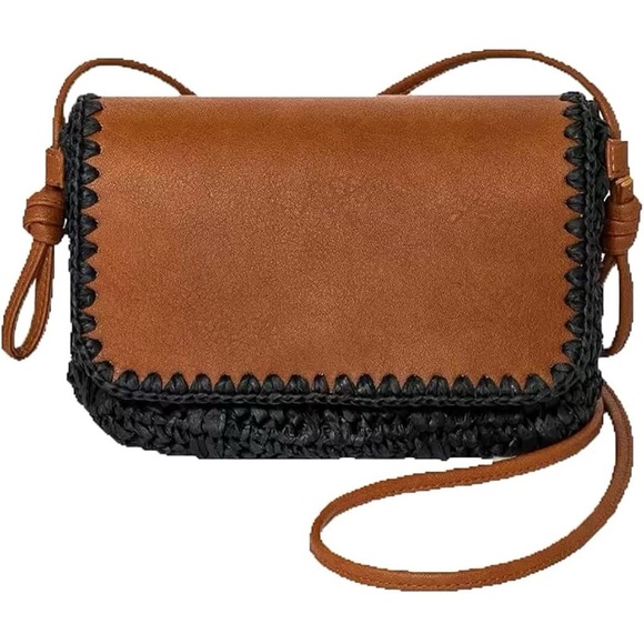 Universal Thread Handbags - Universal Thread Straw Flap Knotted Crossbody Bag - Brown/Black
